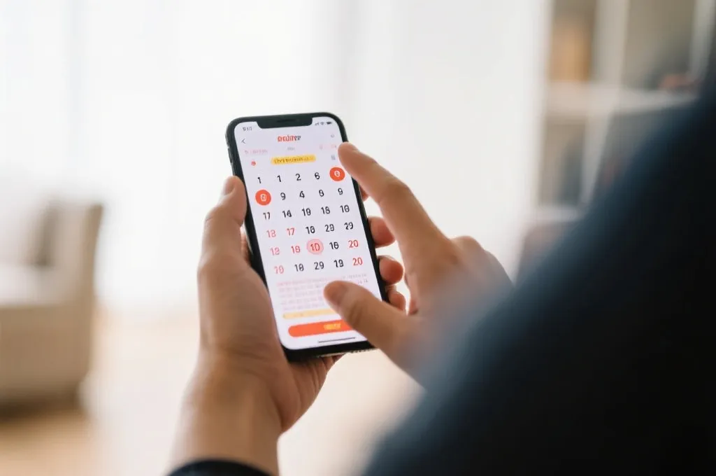 人在手机上查询开奖号码,画面明亮,充满期待